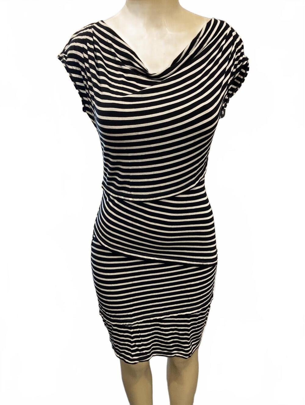 Pre Loved Black and White Striped Cap Sleeve Bodycon Dress